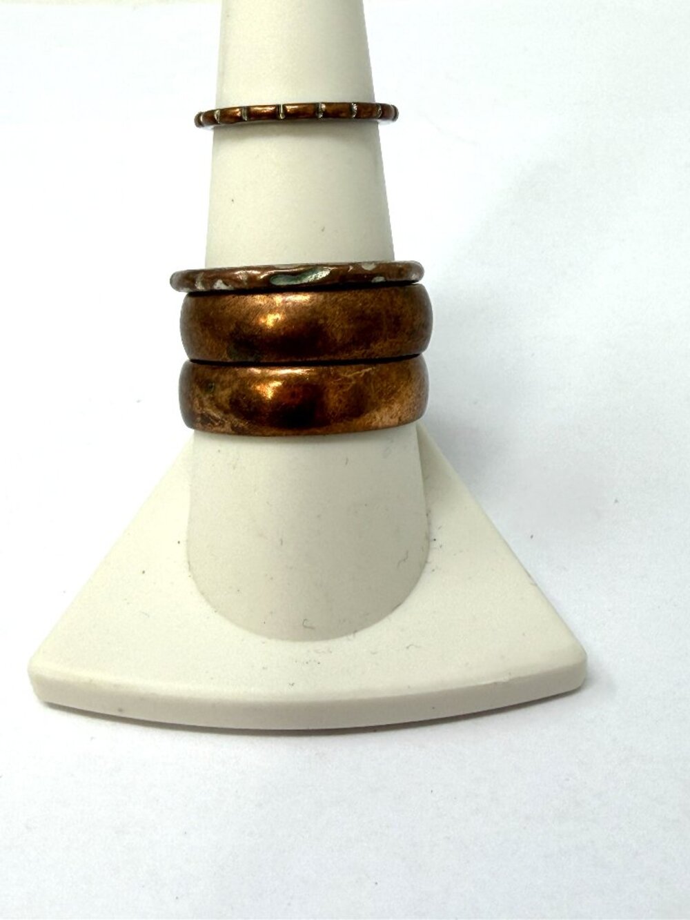 Lot 4 Vintage Copper Rings (2) Wheeler Co. Wide Bands Sizes 3.25-10